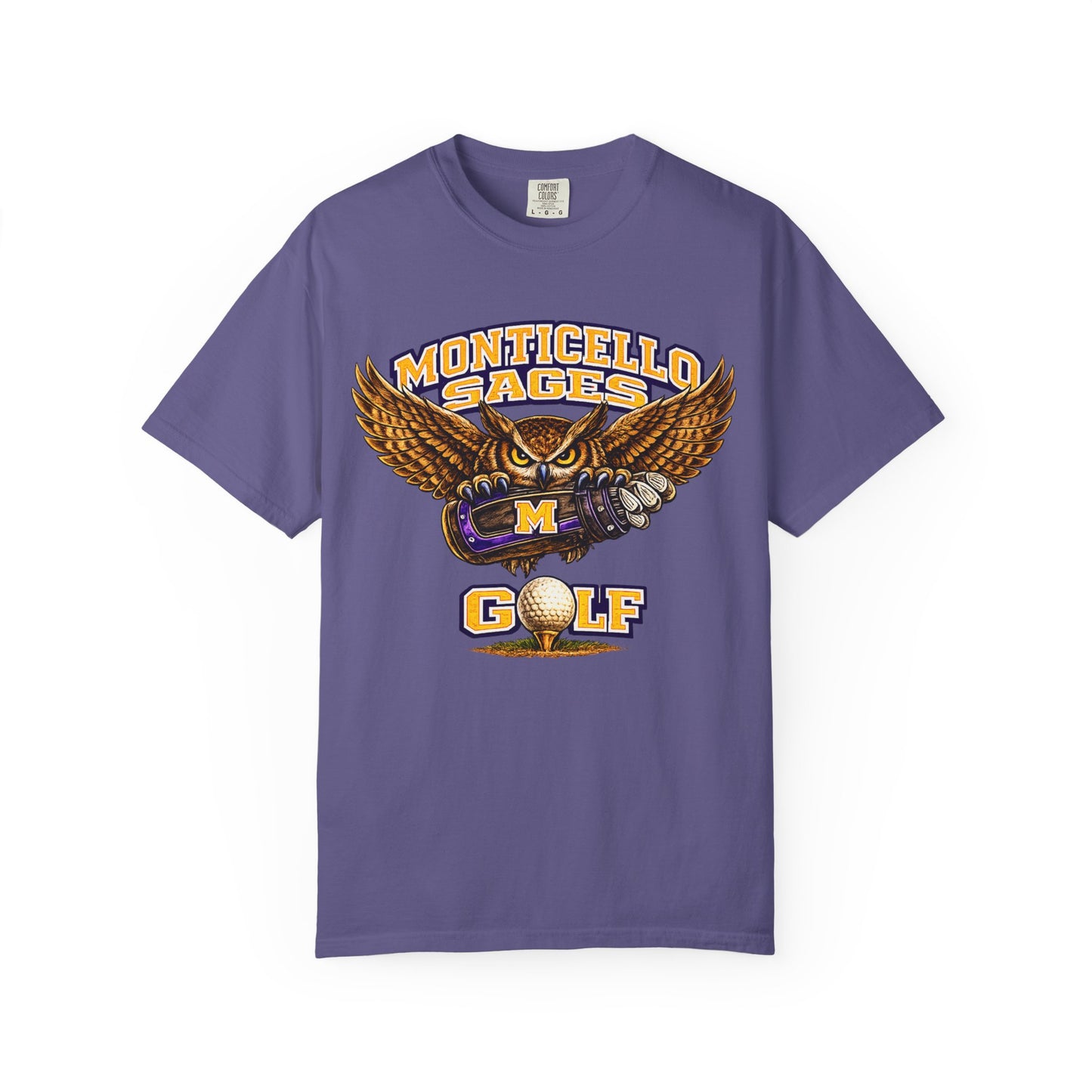 Monticello Sages Golf T-Shirt — Vintage Owl & Wings Team Tee