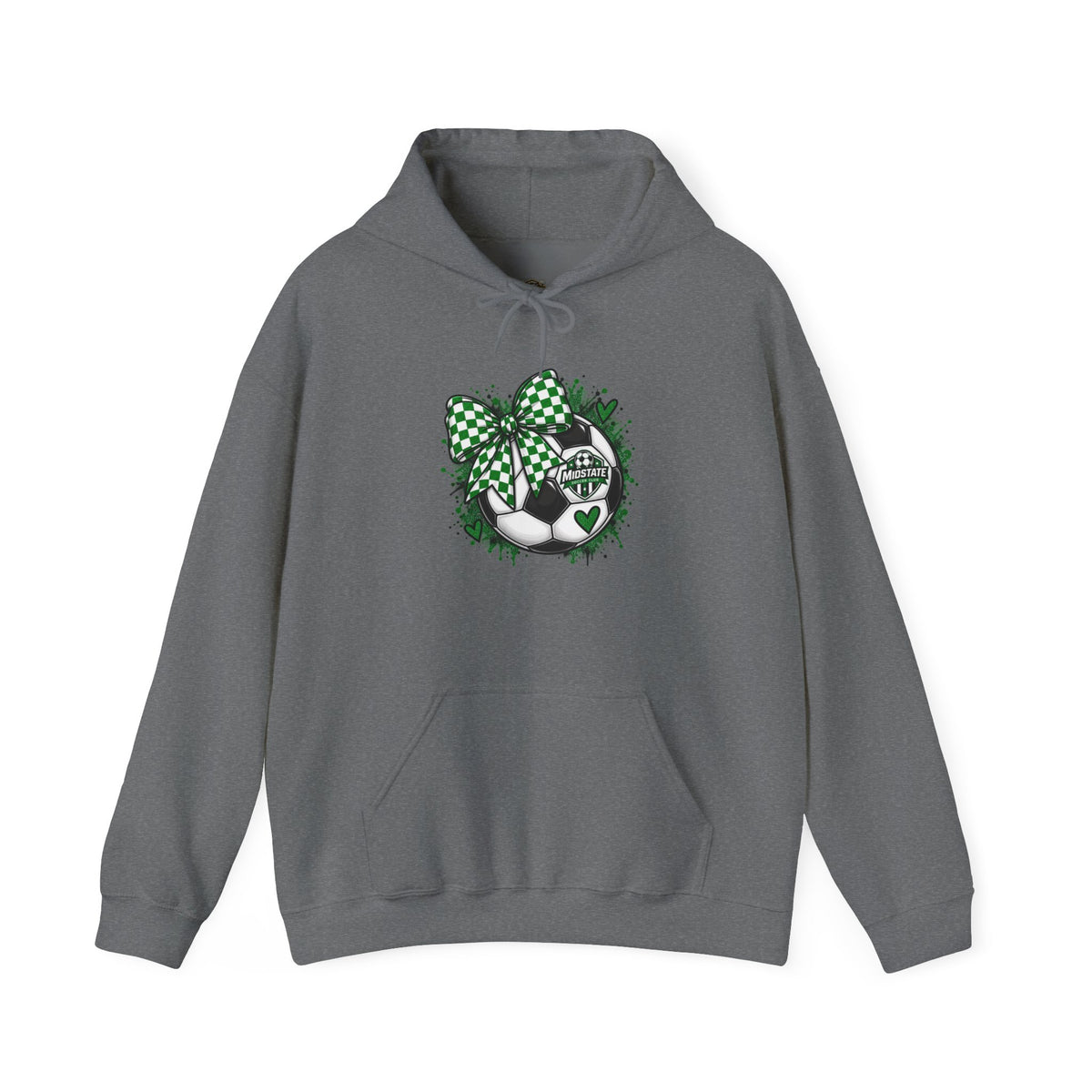 Midstate Soccer Hoodie — Green Plaid Bow Kitty Design