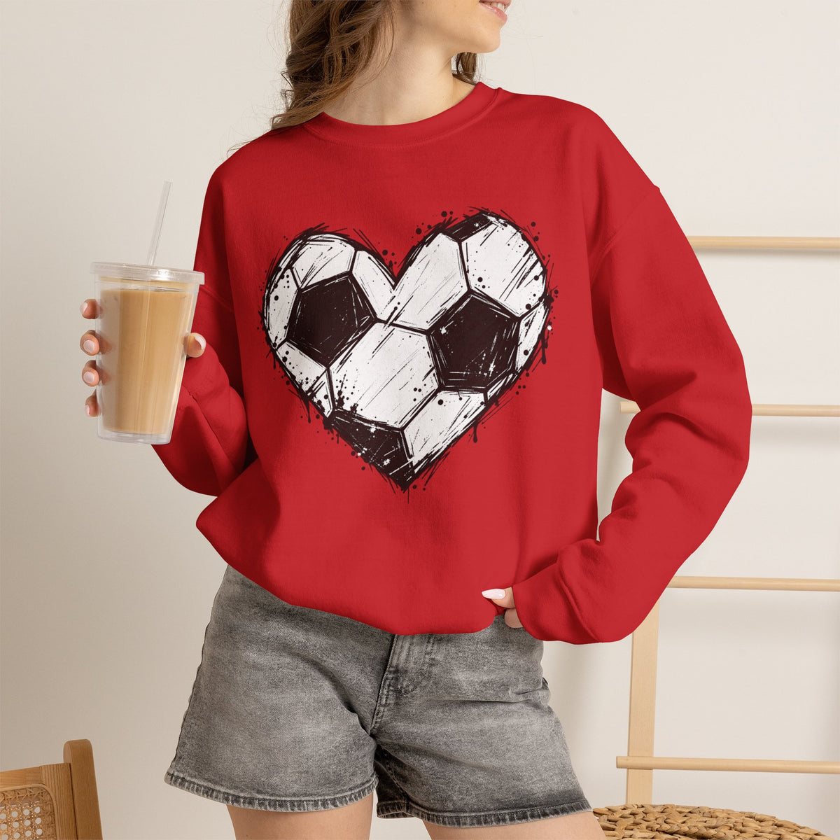 Soccer Heart Crewneck Sweatshirt — Grunge Soccer Ball Graphic