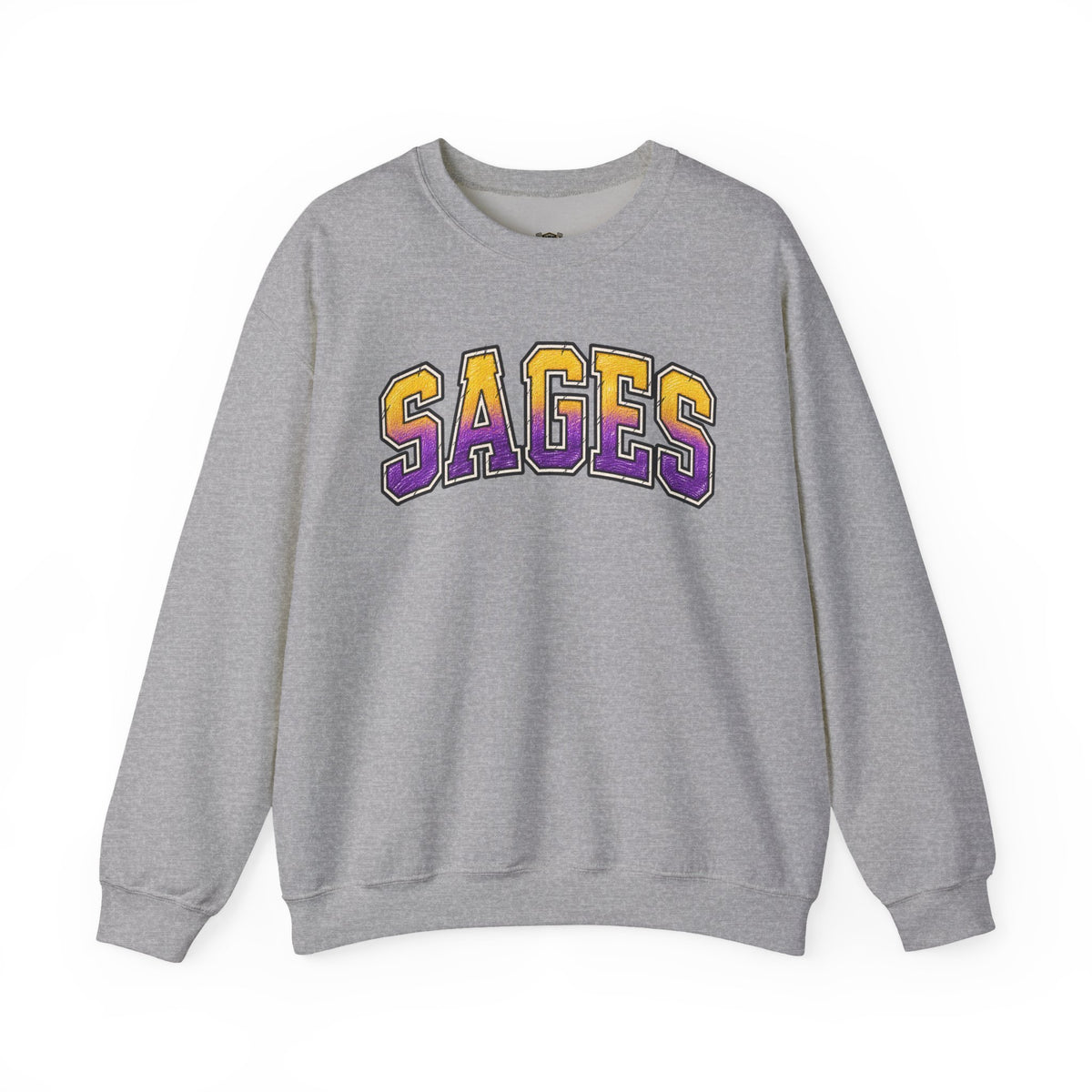 Sages Varsity Crewneck Sweatshirt — Retro Purple & Gold Collegiate Pullover