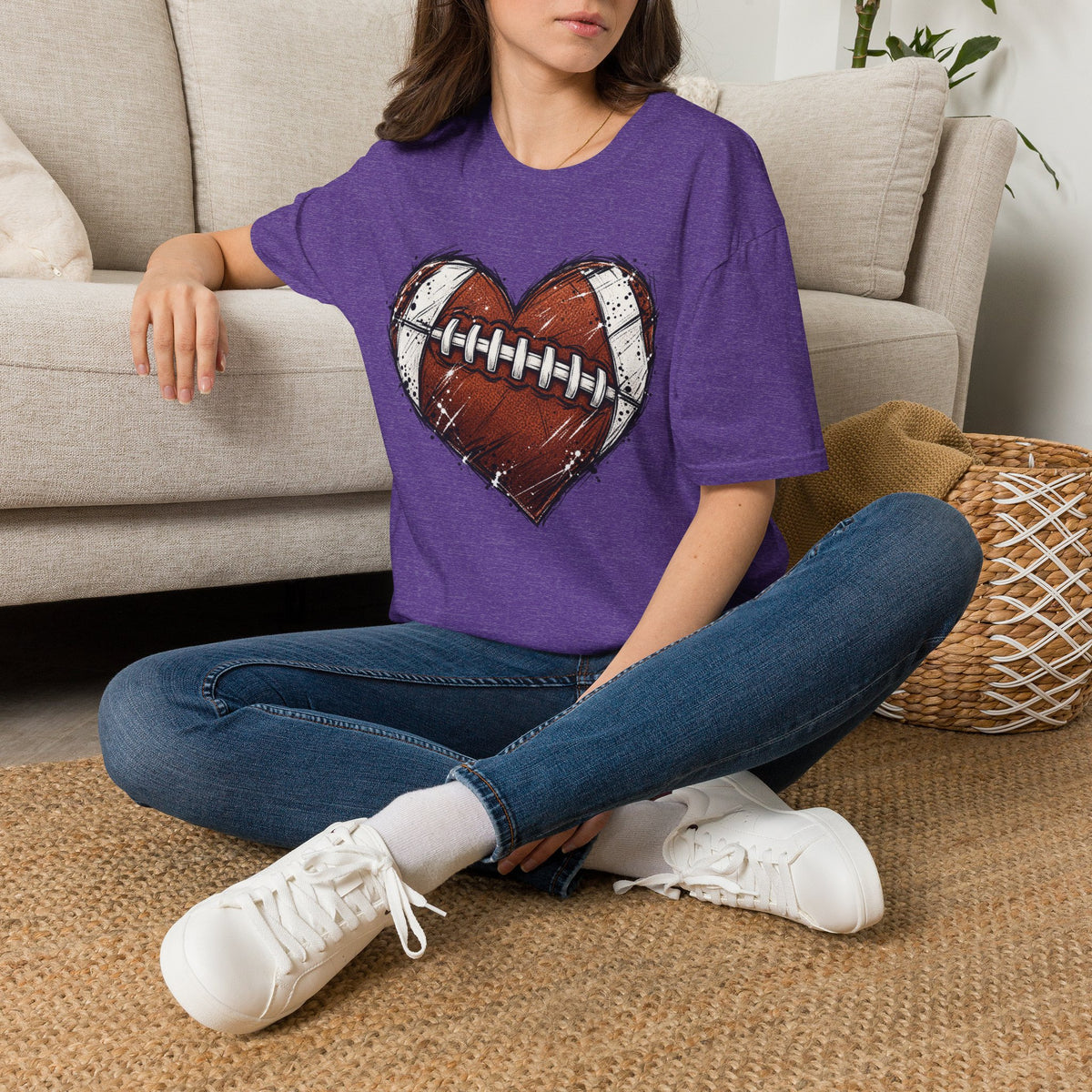 Football Heart Graphic T-Shirt — Vintage Grunge Sports Tee
