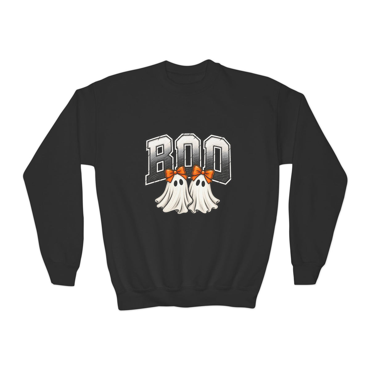 Youth Crewneck Sweatshirt — 'BOO' Ghost Trio Halloween Pullover