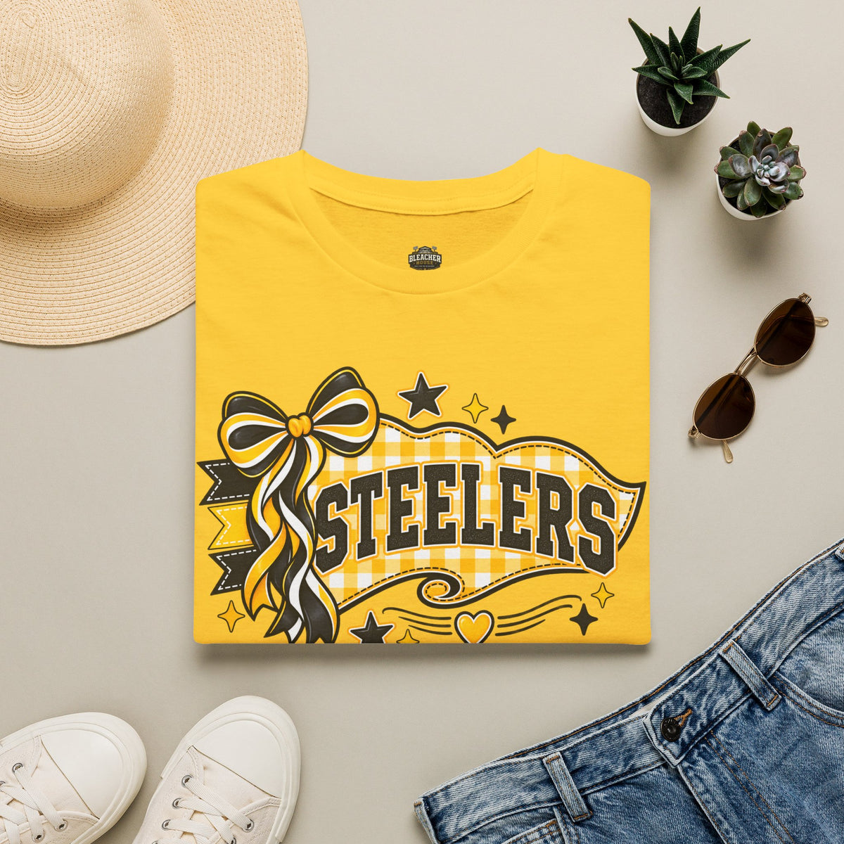 Steelers Ribbon T-Shirt — Cheerful Black & Gold Football Fan Tee