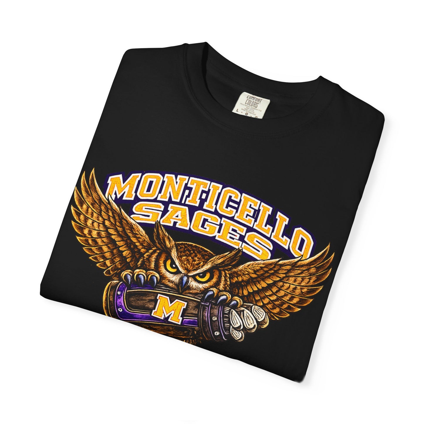 Monticello Sages Golf T-Shirt — Vintage Owl & Wings Team Tee