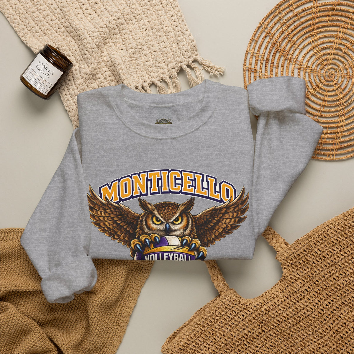 Monticello Sages Volleyball Crewneck Sweatshirt - Owl Wingspread Logo