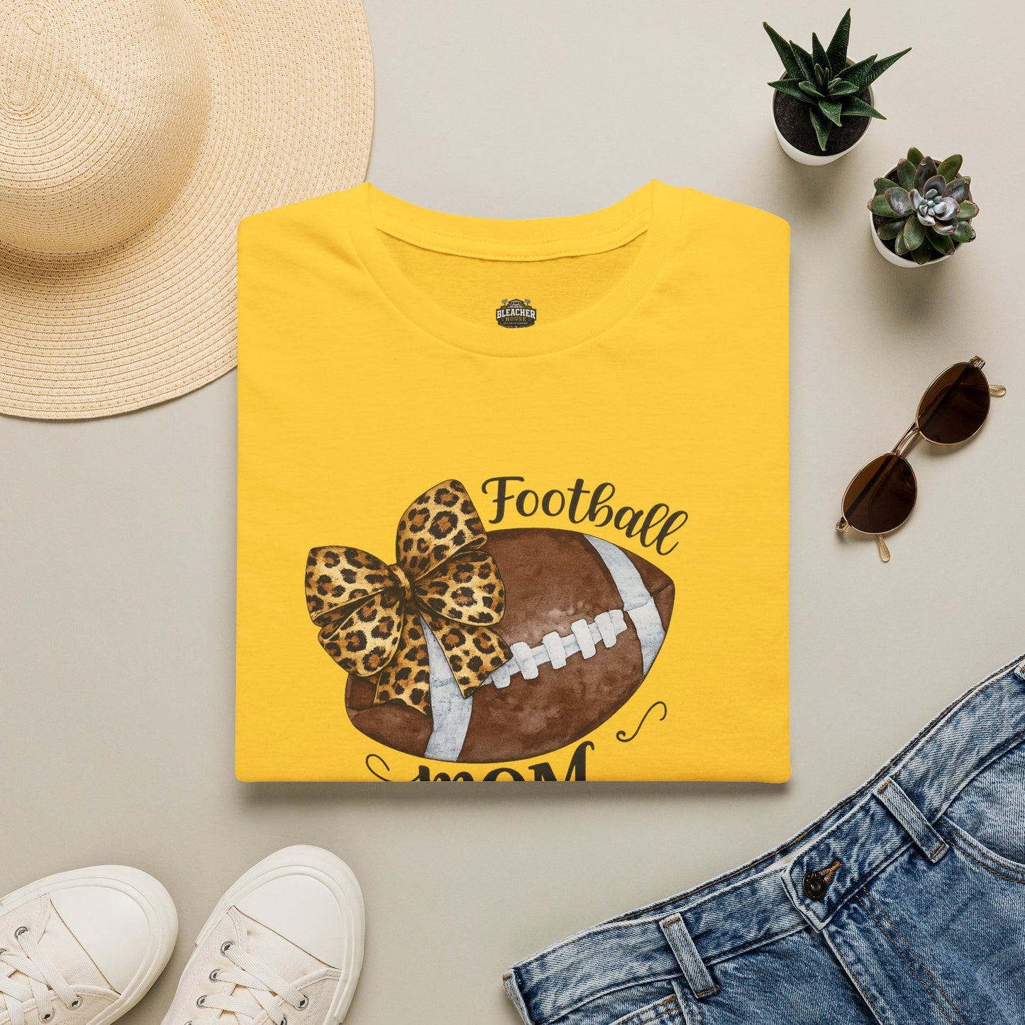 Football Mom T-Shirt — Leopard Bow Game Day Tee