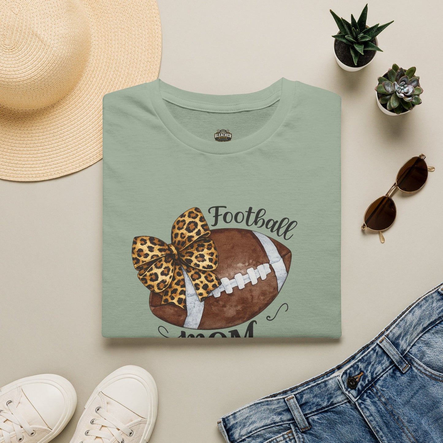 Football Mom T-Shirt — Leopard Bow Game Day Tee