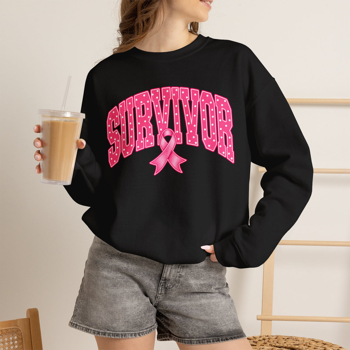 Survivor Pink Ribbon Sweatshirt - Breast Cancer Awareness Crewneck