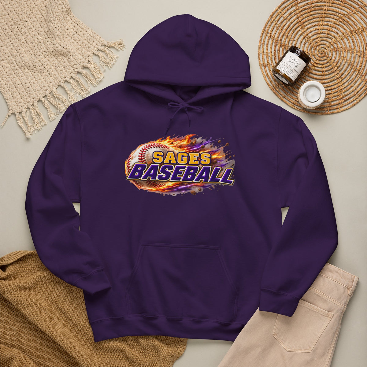 Sages Flaming Baseball Hoodie - Team Sweatshirt