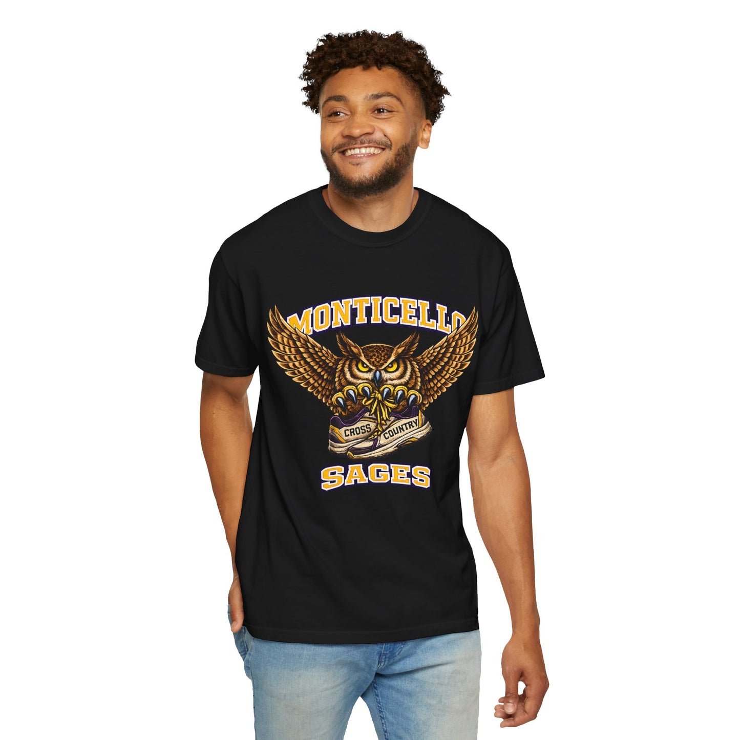 Monticello Sages Cross Country T-Shirt - Vintage Owl & Wings Team Tee