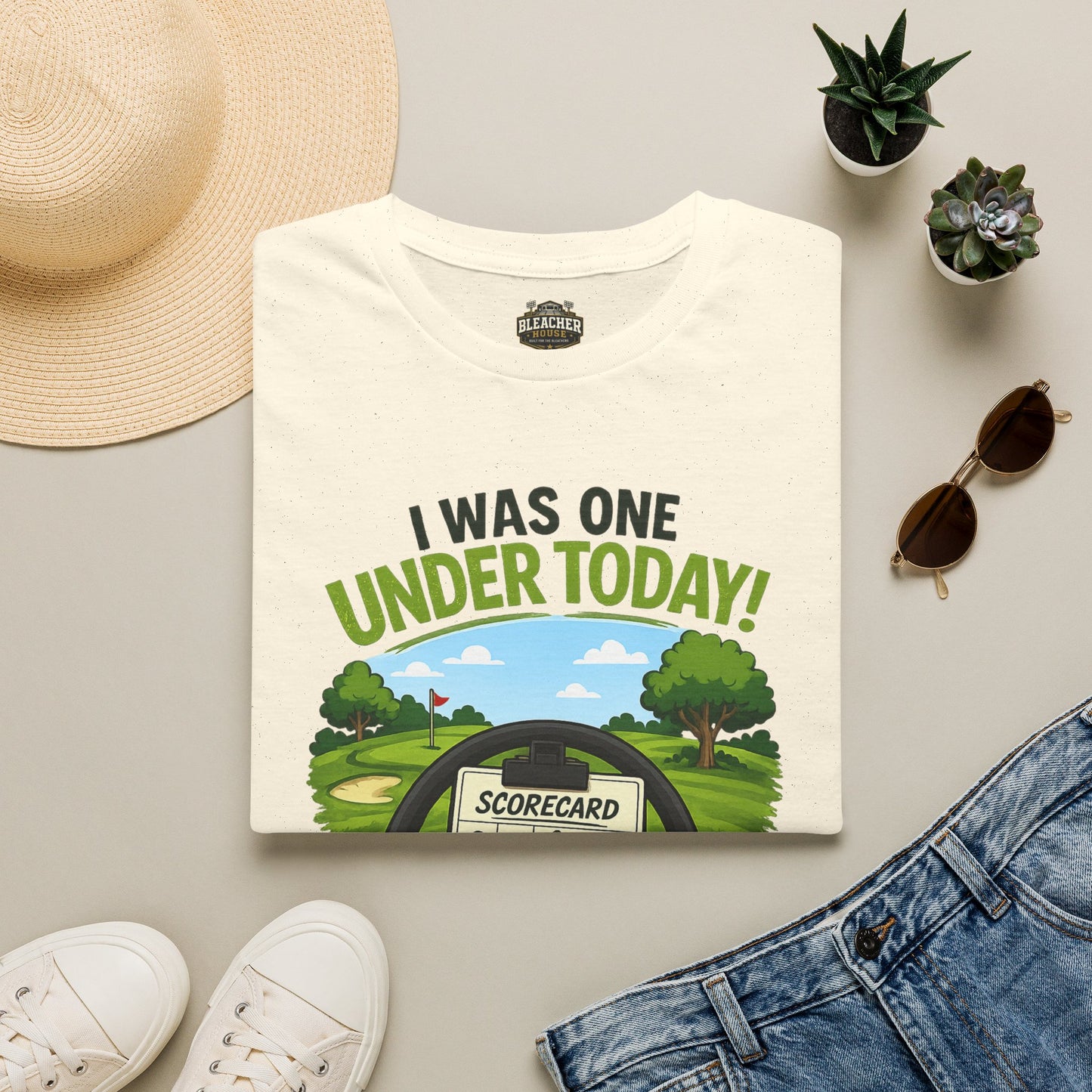 Golf T-Shirt — "I Was One Under Today!" ANIMATED VERSION - Scorecard Golf Humor Shirt