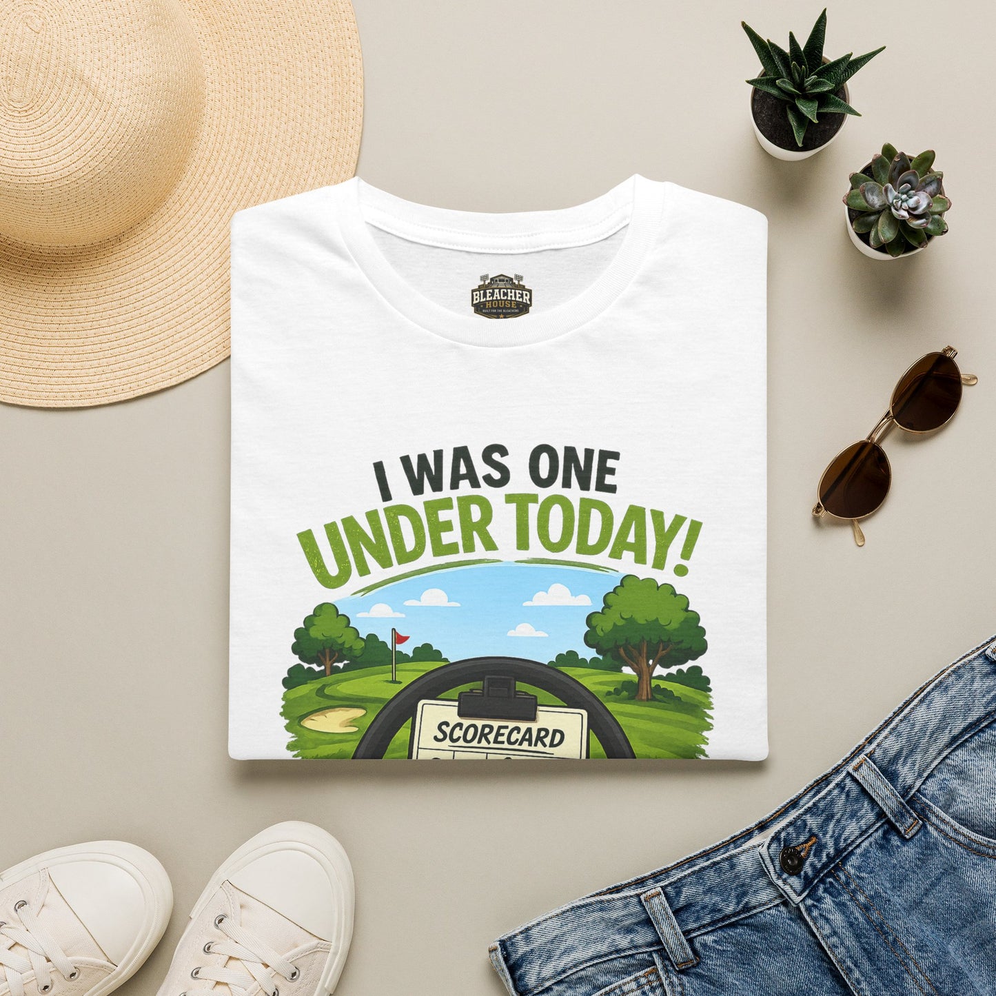 Golf T-Shirt — "I Was One Under Today!" ANIMATED VERSION - Scorecard Golf Humor Shirt
