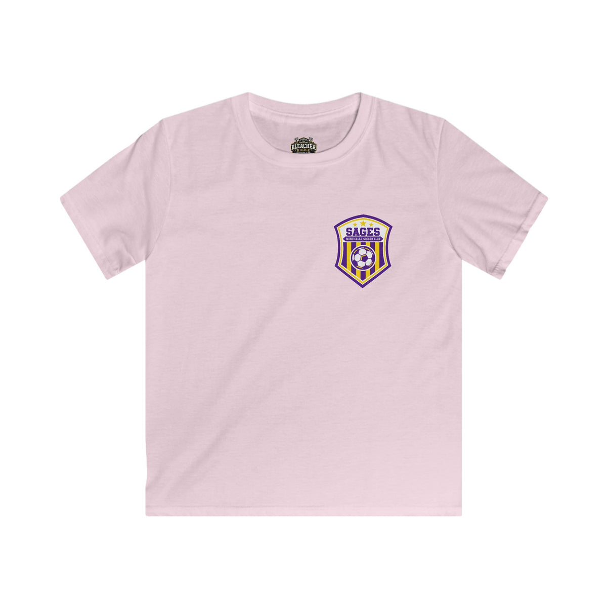 YOUTH Monticello Soccer Club Graphic Goal T Shirt - Crest on Front, Graphic Soccer Goal On Back