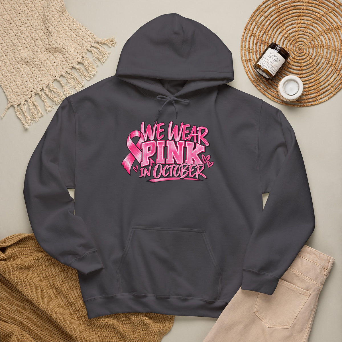 Breast Cancer Awareness Hoodie — "We Wear Pink in October" Pullover