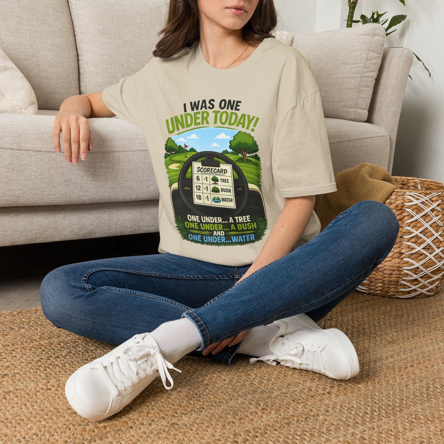 Golf T-Shirt — "I Was One Under Today!" ANIMATED VERSION - Scorecard Golf Humor Shirt