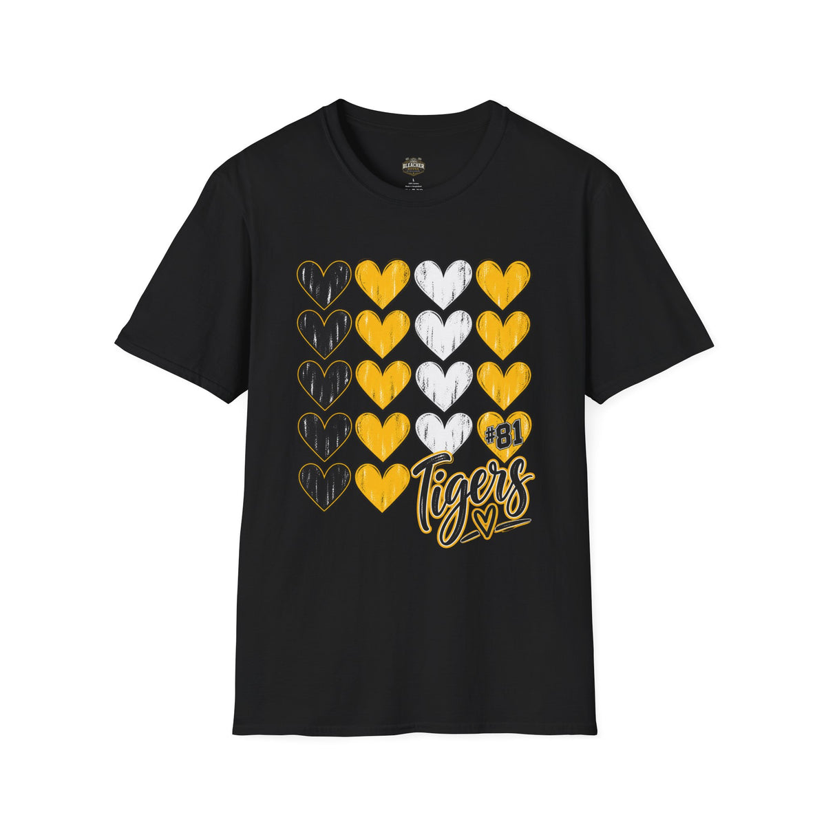 T-Shirt — Yellow & Black Heart Grid "Tigers" School Spirit Tee