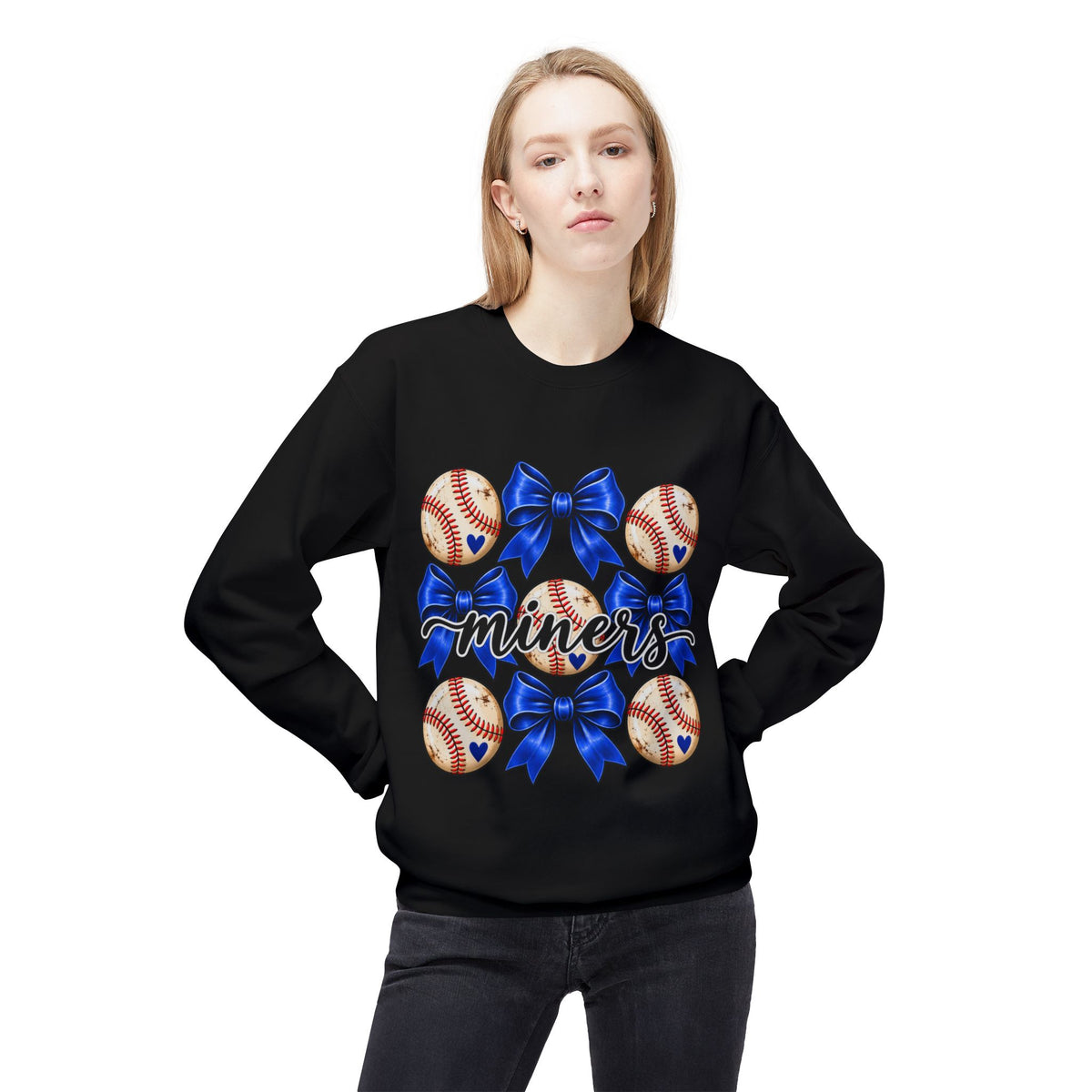 Baseball Miners Crewneck Sweatshirt — Blue Bow Team Spirit