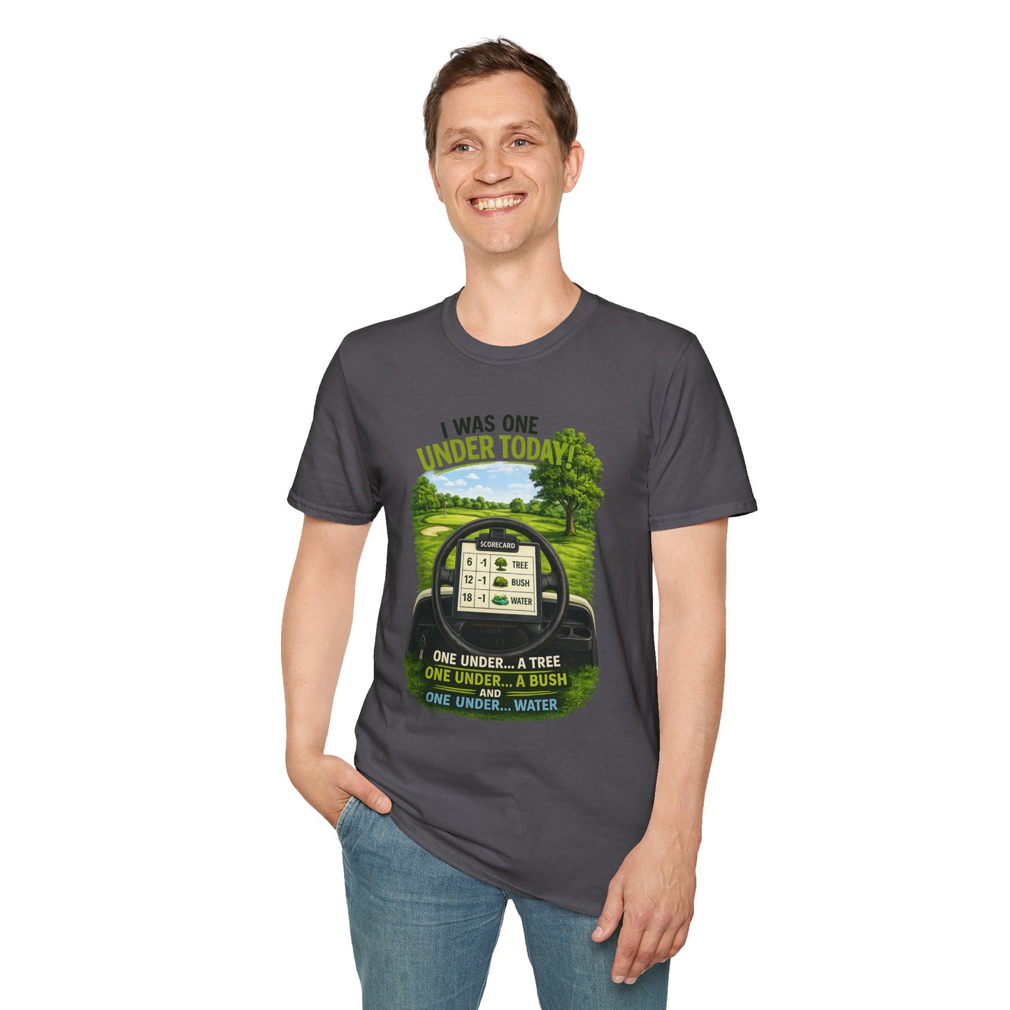 Golf T-Shirt — "I Was One Under Today" REALISTIC VIEW - Funny Scorecard Design