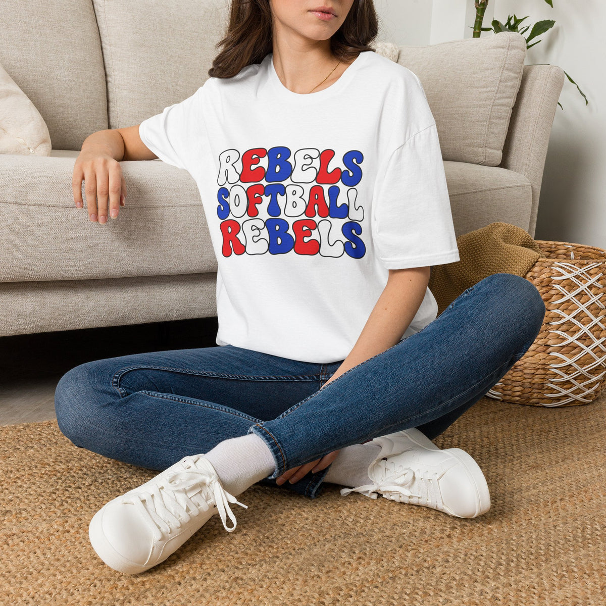 Rebels Softball Graphic T-Shirt — Retro Red & Blue Team Tee