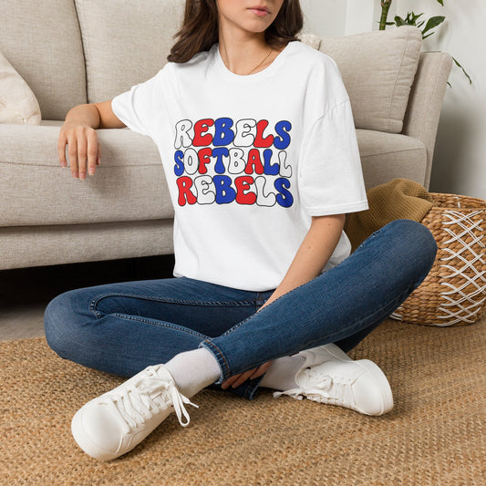 Rebels Softball Graphic T-Shirt — Retro Red & Blue Team Tee