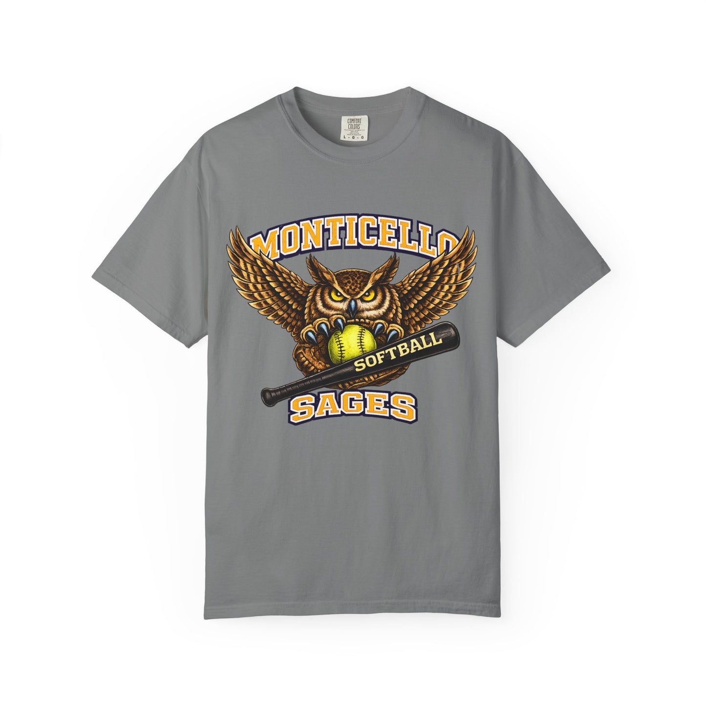 Monticello Sages Softball T-Shirt — Vintage Owl & Wings Team Tee