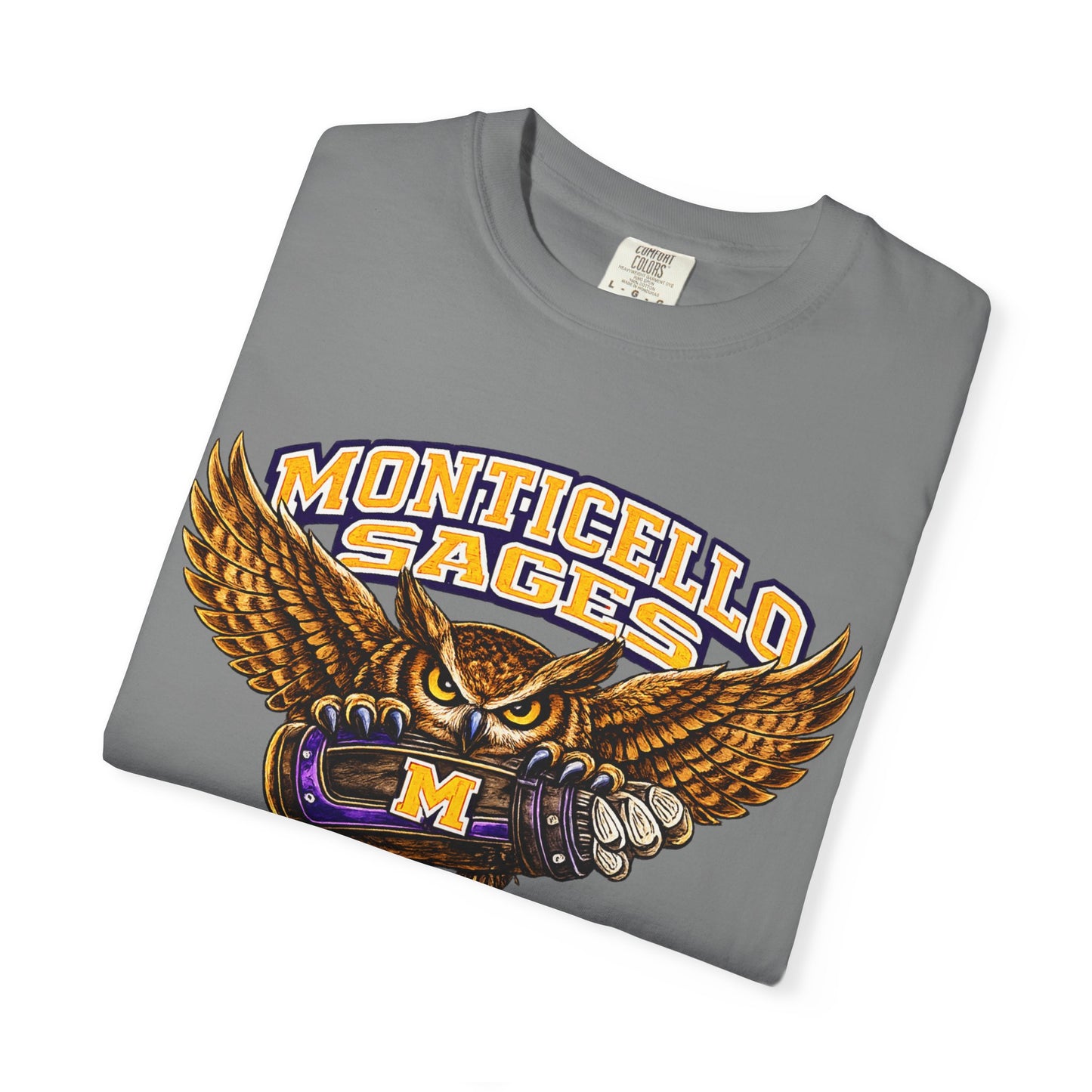 Monticello Sages Golf T-Shirt — Vintage Owl & Wings Team Tee