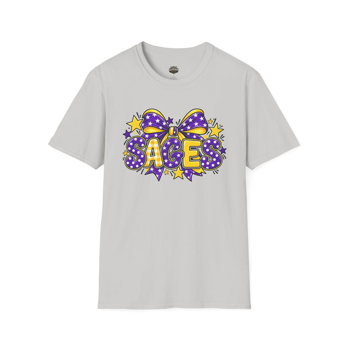 Sages T-Shirt — SAGES Cheer Bow Graphic Tee (Purple & Gold Stars)