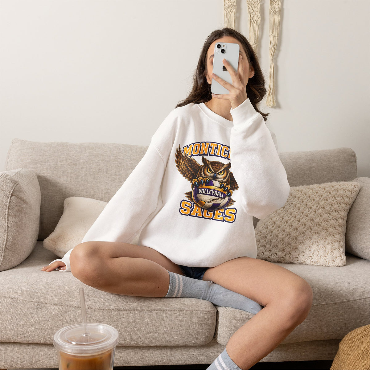 Monticello Sages Volleyball Crewneck Sweatshirt - Owl Wingspread Logo