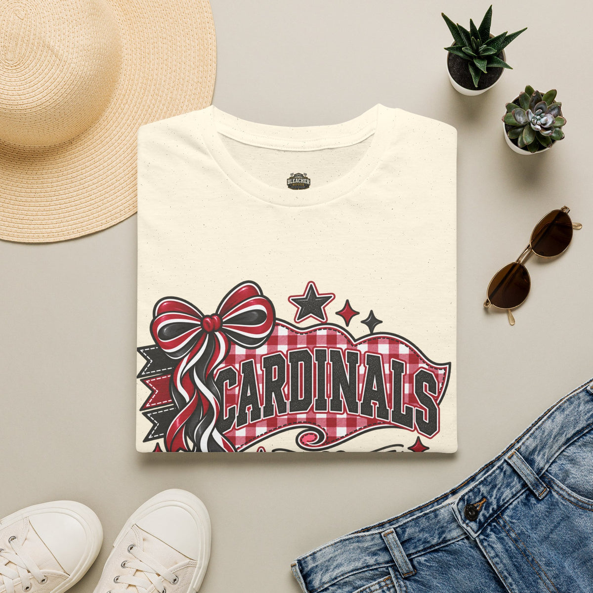 Cardinals Retro Bow T-Shirt — Cheerful Fan Tee with Stars & Heart