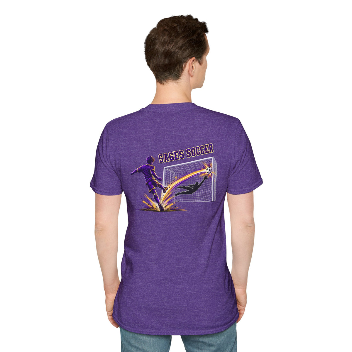 Monticello Soccer Club Graphic Goal T Shirt - Crest on Front, Graphic Soccer Goal On Back