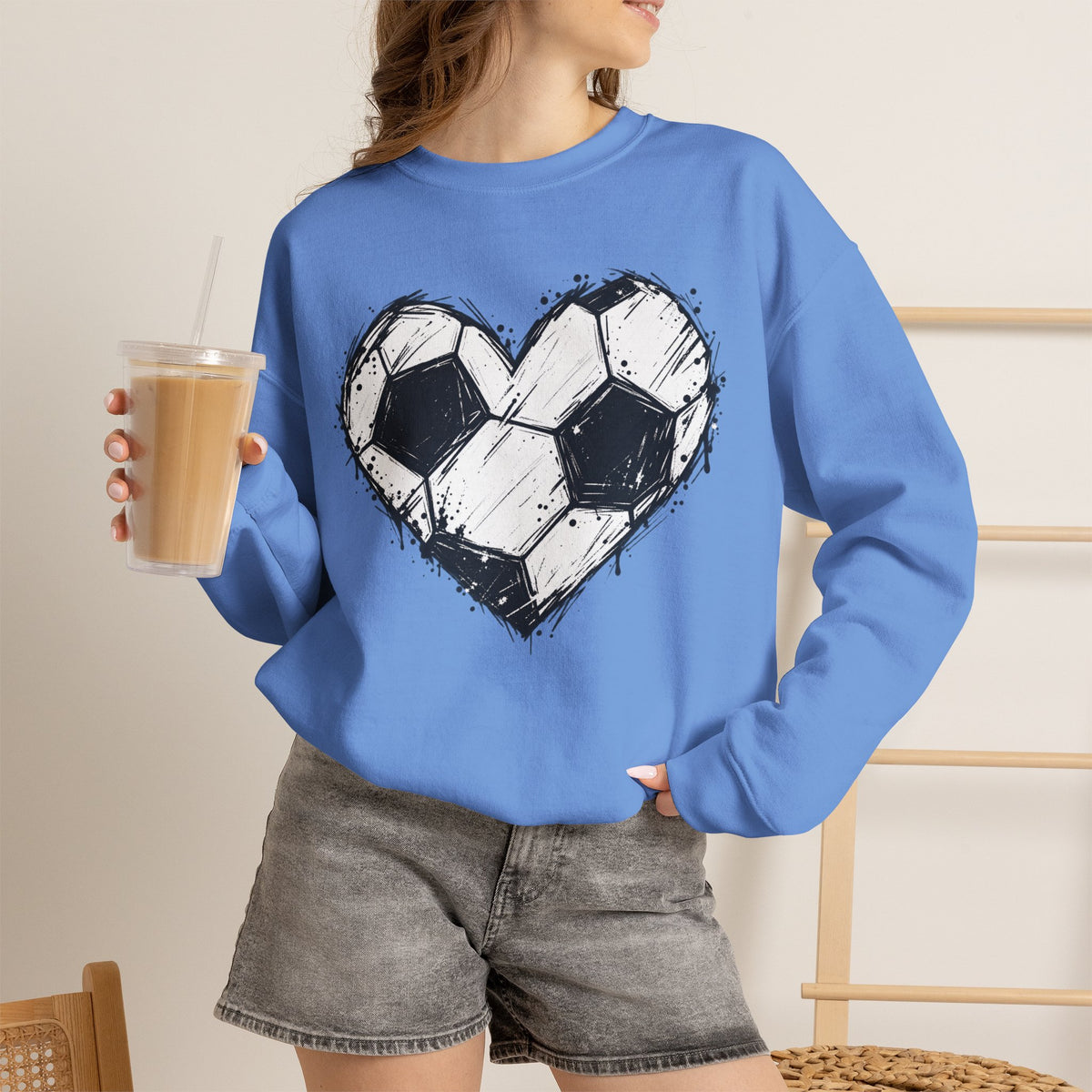 Soccer Heart Crewneck Sweatshirt — Grunge Soccer Ball Graphic