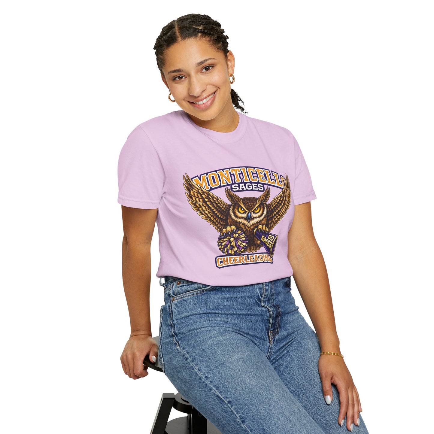Monticello Sages Cheerleading T-shirt - Vintage Owl & Wings Team Tee