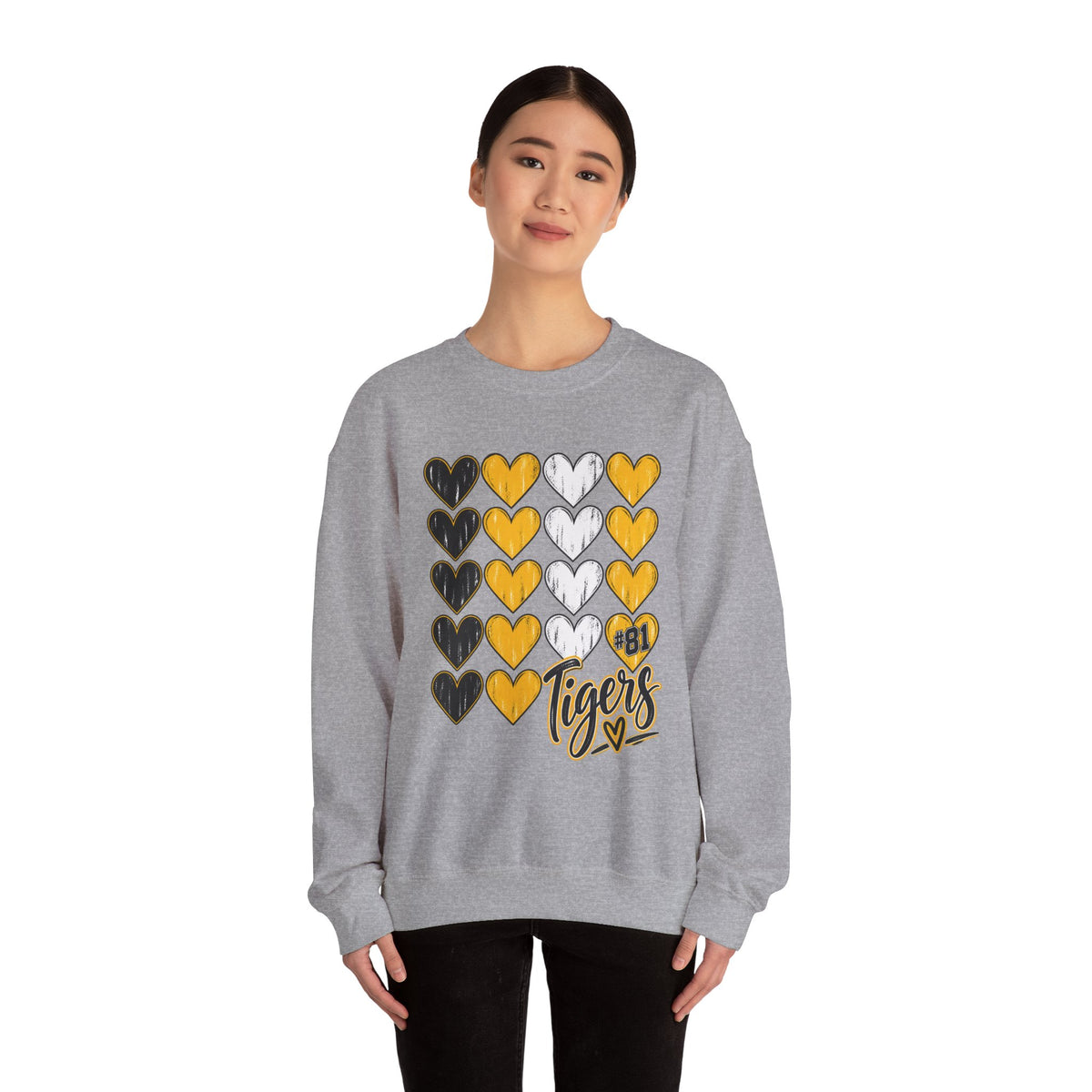 Tigers Heart Crewneck Sweatshirt — Black & Gold School Spirit
