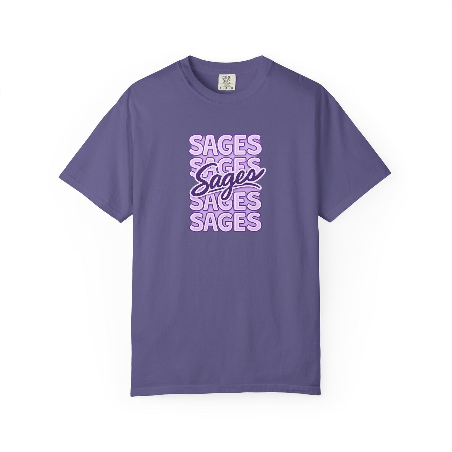 Sages Retro Stacked Text T-Shirt — Lavender Graphic Tee