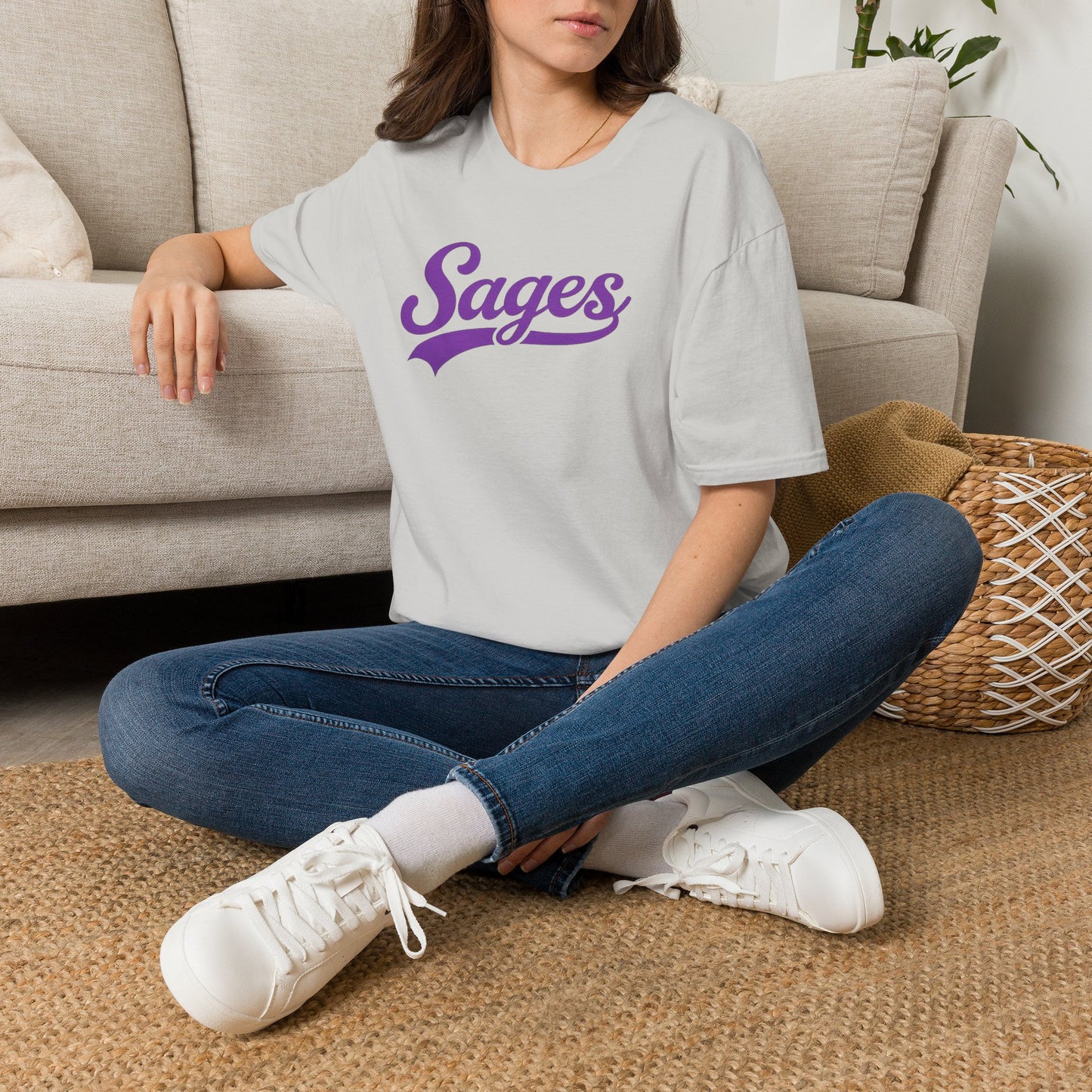 Sages Script T‑Shirt — Vintage Purple Team Logo Tee