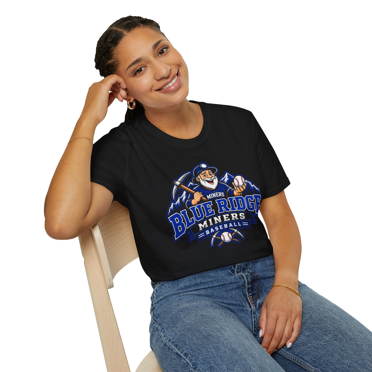 Blue Ridge Miners Mascot and Logo T‑Shirt — Unisex Softstyle Tee