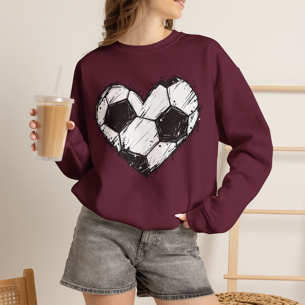 Soccer Heart Crewneck Sweatshirt — Grunge Soccer Ball Graphic