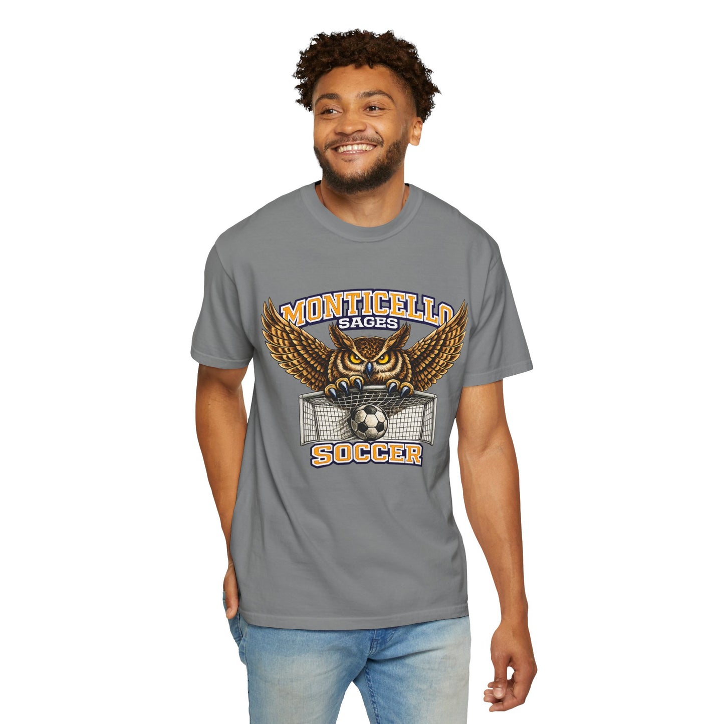 Monticello Sages Soccer T-Shirt — Vintage Owl & Wings Team Tee
