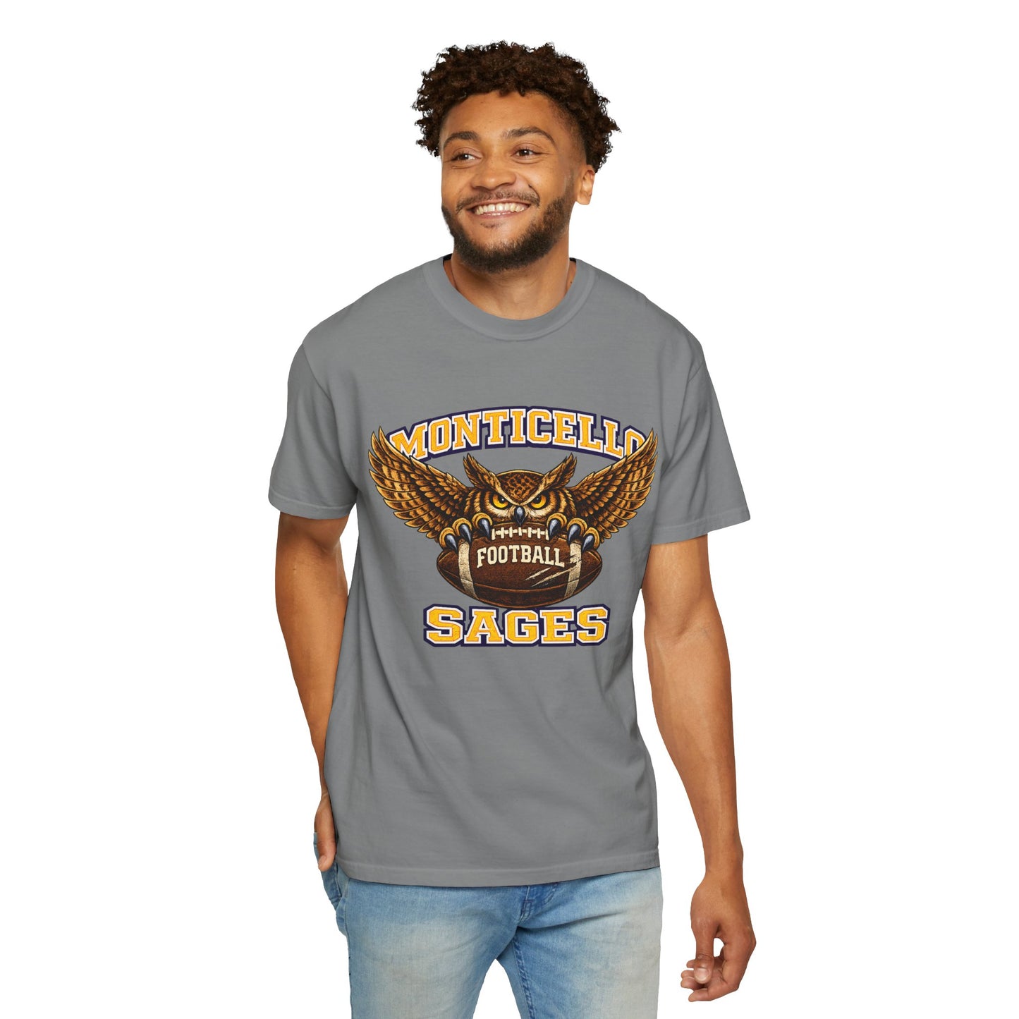 Monticello Sages Football T-Shirt — Vintage Owl & Wings Team Tee