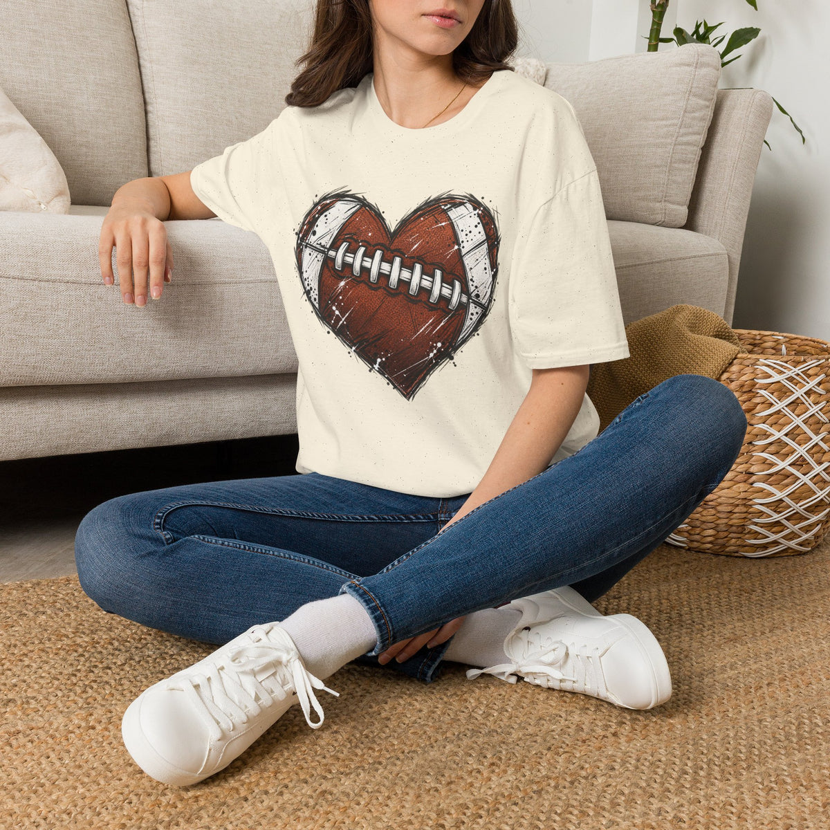 Football Heart Graphic T-Shirt — Vintage Grunge Sports Tee
