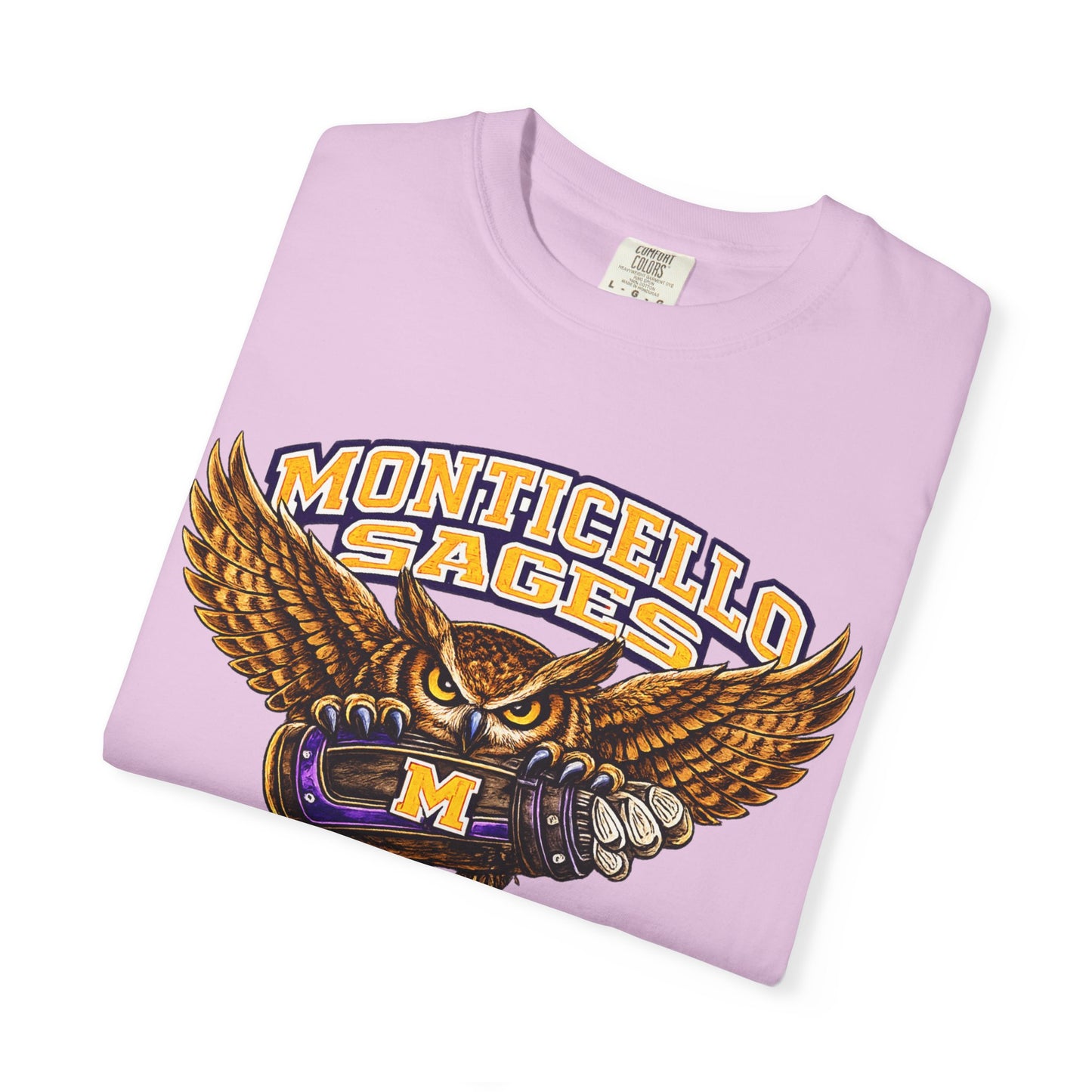 Monticello Sages Golf T-Shirt — Vintage Owl & Wings Team Tee