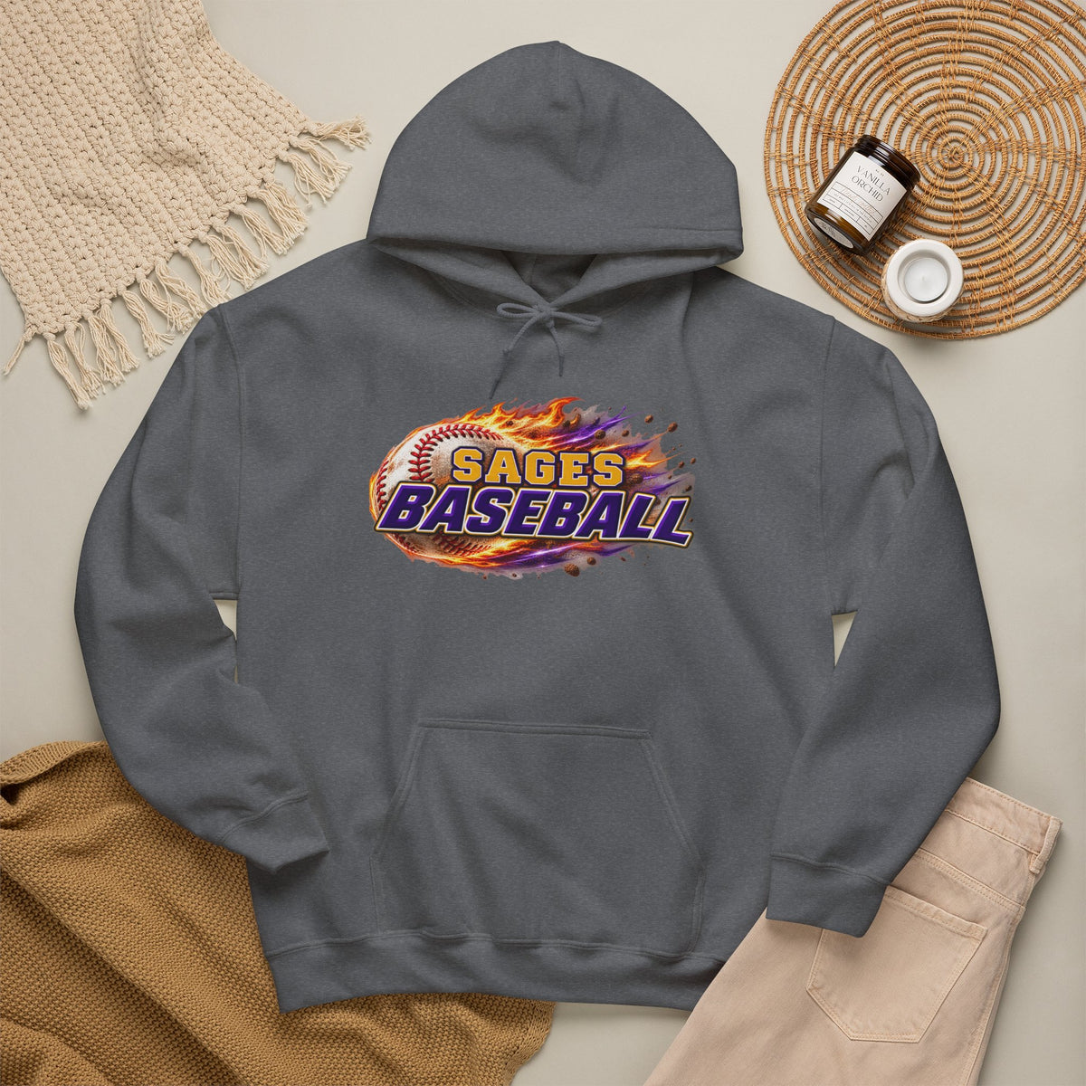 Sages Flaming Baseball Hoodie - Team Sweatshirt