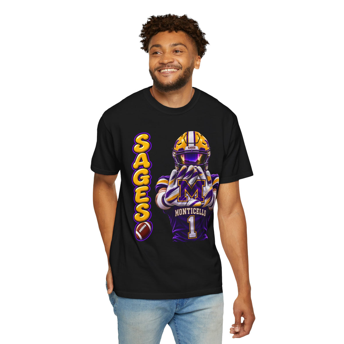 Monticello Sages Football Player Graphic T-Shirt