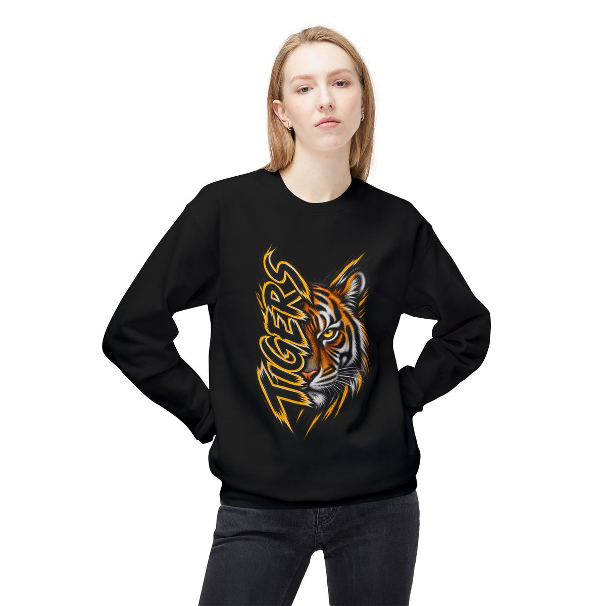 Tiger Head Crewneck Sweatshirt – Graphic ‘Tigers’ Mascot Pullover