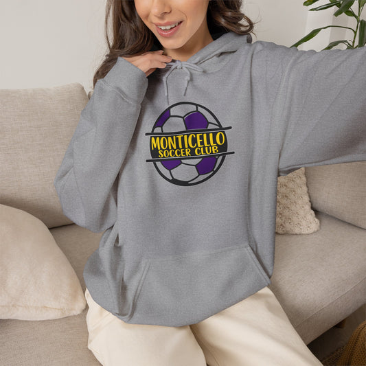 Monticello Soccer Club Hoodie — Purple & Gold Soccer Logo Sweatshirt