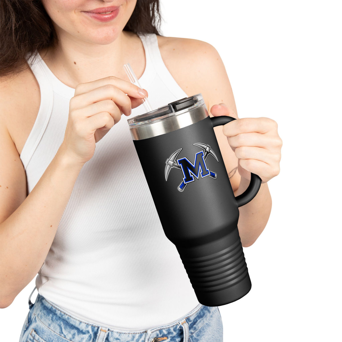 40oz Insulated Travel Mug — Block M and Miners Baseball Logos Stainless Steel Tumbler