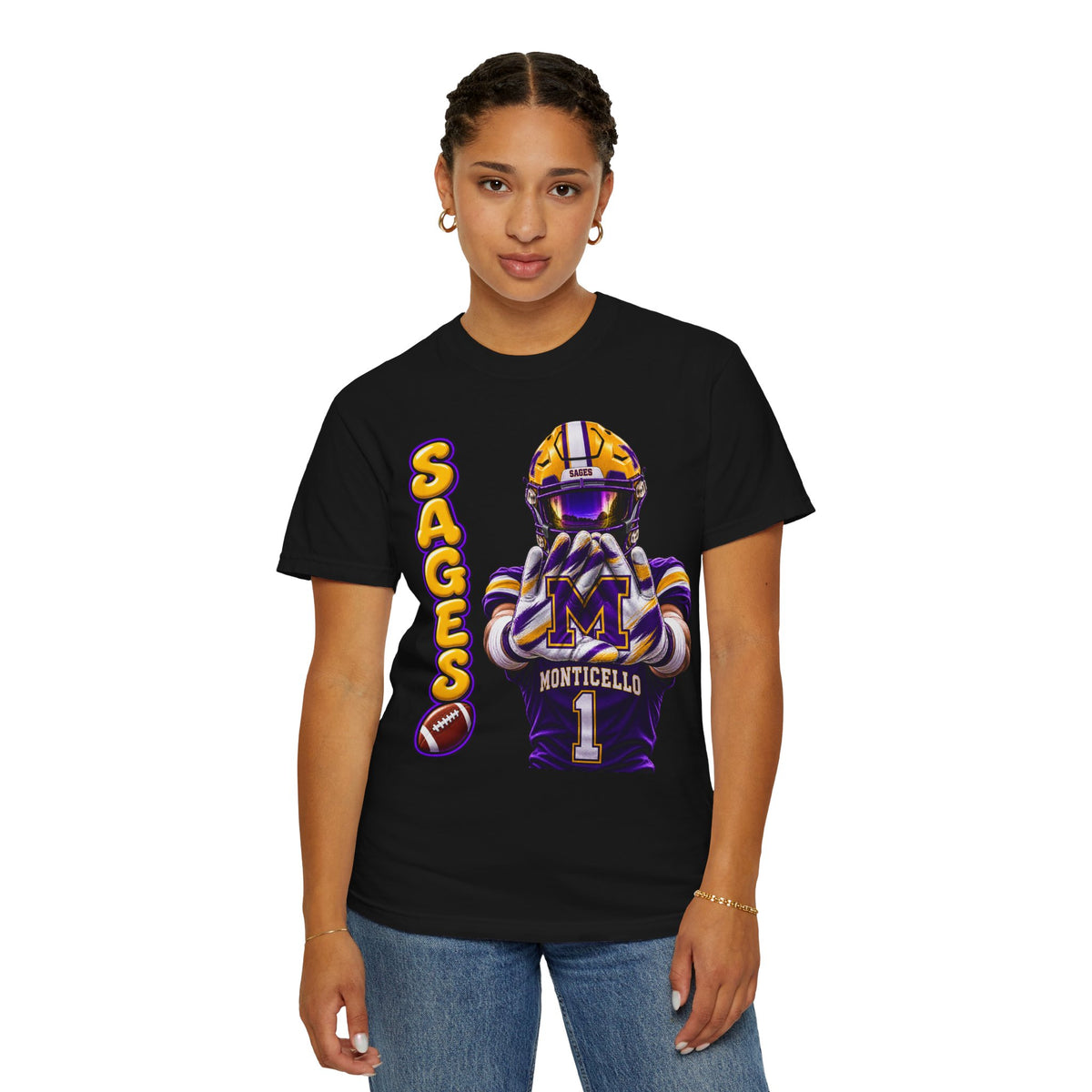 Monticello Sages Football Player Graphic T-Shirt
