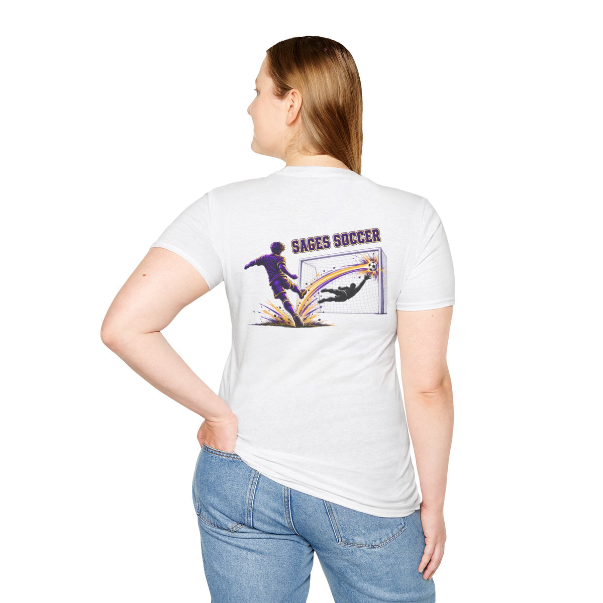 Monticello Soccer Club Graphic Goal T Shirt - Crest on Front, Graphic Soccer Goal On Back