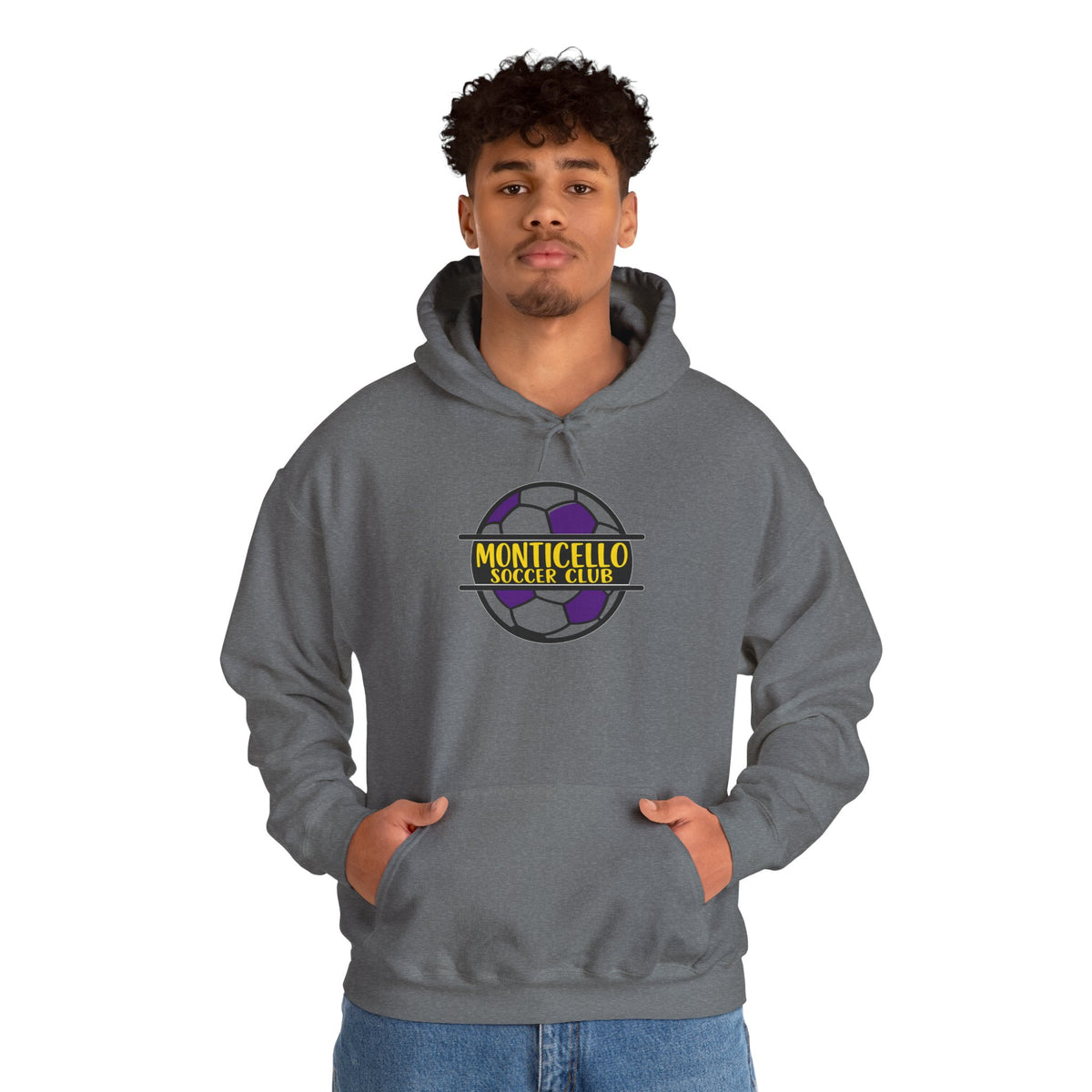 Monticello Soccer Club Hoodie — Purple & Gold Soccer Logo Sweatshirt