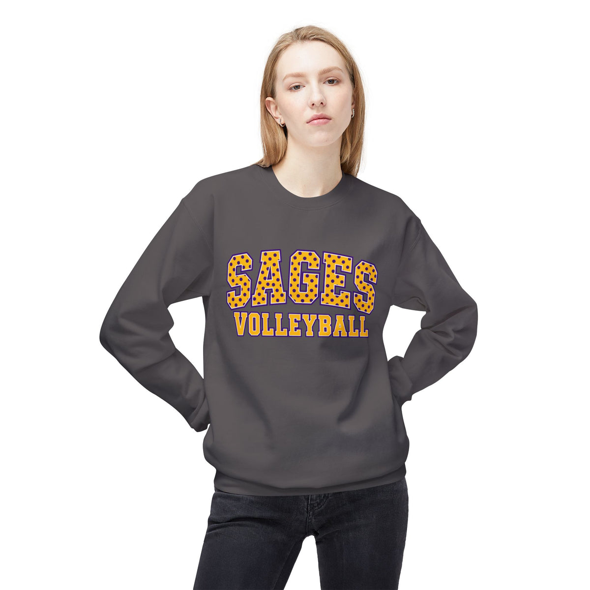 Sages Volleyball Crewneck Sweatshirt — Retro Leopard Lettering